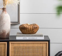Handcrafted Teak Ridged Decorative Bowl, Natural Wood