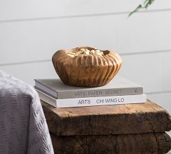Handcrafted Teak Ridged Decorative Bowl, Natural Wood