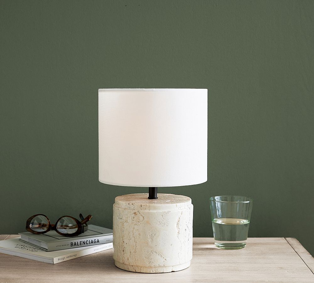 Damen Petite Travertine Table Lamp (9&quot;)