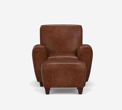 Manhattan Square Arm Leather Chair with Ottoman