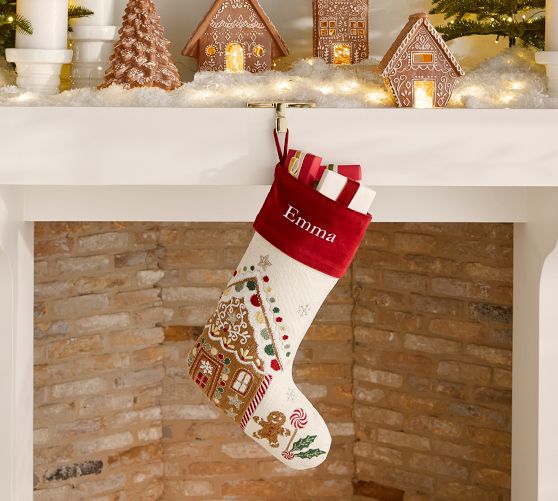 Gingerbread House Crewel Stocking