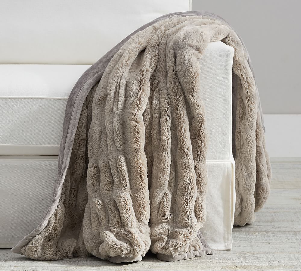 Faux Fur Ruched Throw - Gray, 50" x 60"