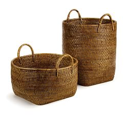 Bristol Rattan Oval Handled Baskets, Set of 2