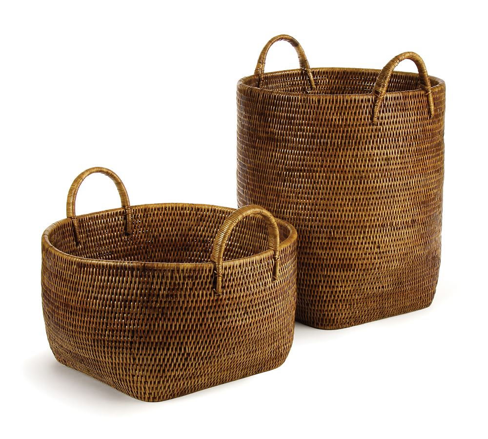 Bristol Rattan Oval Handled Baskets, Set of 2