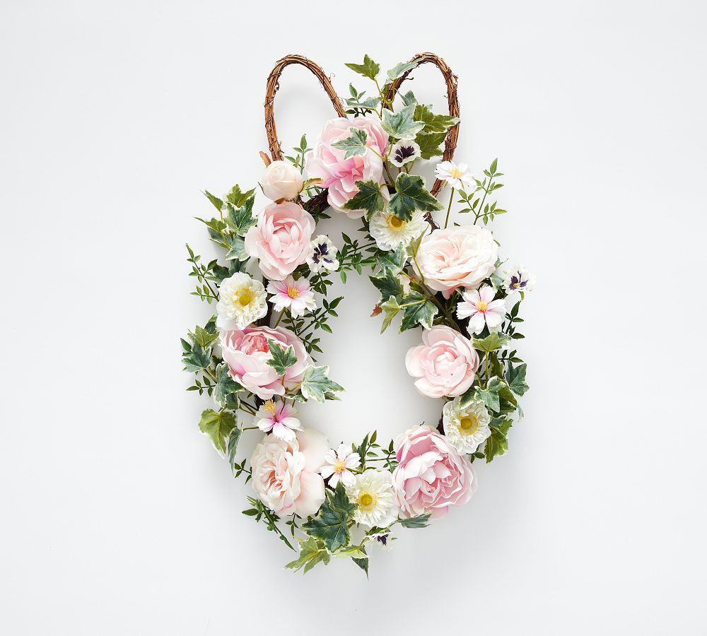 Faux Floral Bunny Shaped Wreath