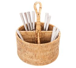 Tava Handwoven Rattan Round Flatware Caddy