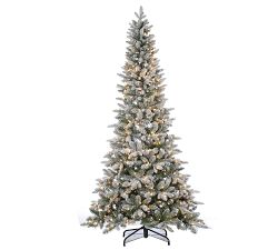 Lit Flocked Canyon Fir Faux Christmas Trees
