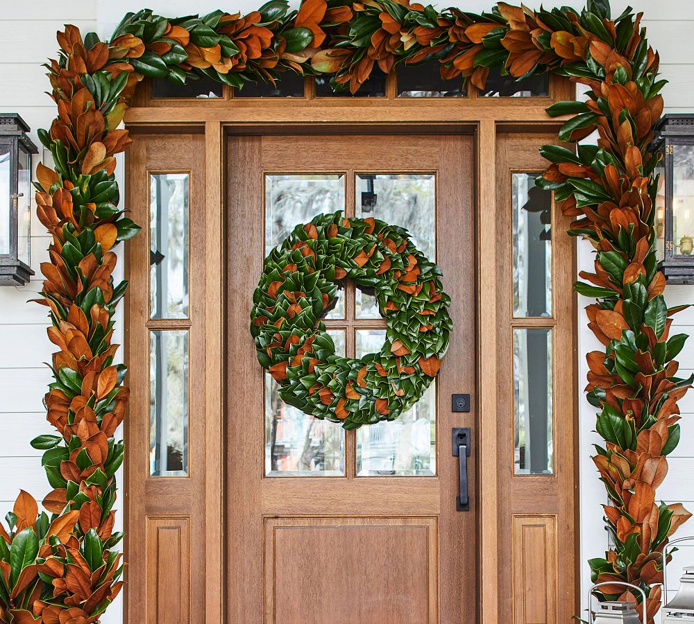 Live Handcrafted Magnolia Wreath and Garland