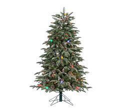 Lit LED Flocked Smoky Mountain Pine Faux Christmas Trees