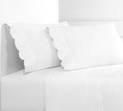 Maci Double Scalloped Percale Embroidered Sheet Set