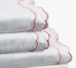 Maci Double Scalloped Percale Embroidered Sheet Set