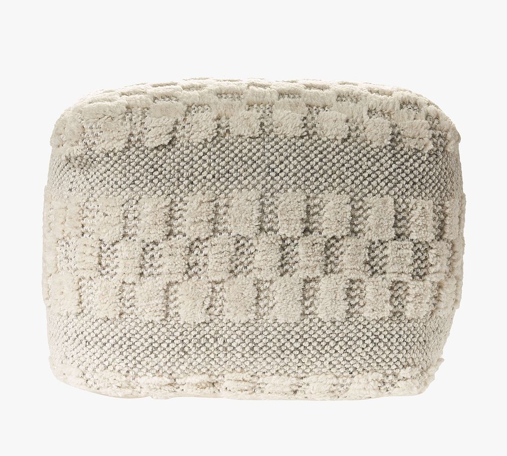 Open Box: Checkered Wool Square Pouf