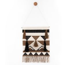 Printed Wall Hanging Tapestry, Black And Cream