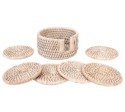 Tava Handwoven Rattan Round Coasters with Holder