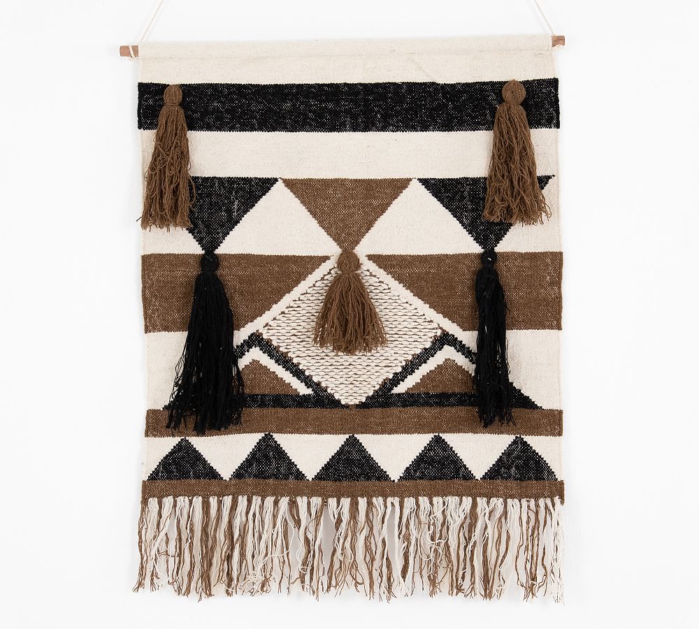 Printed Wall Hanging Tapestry, Black And Cream