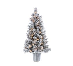 Lit Flocked Potted Faux Boise Pine Tree