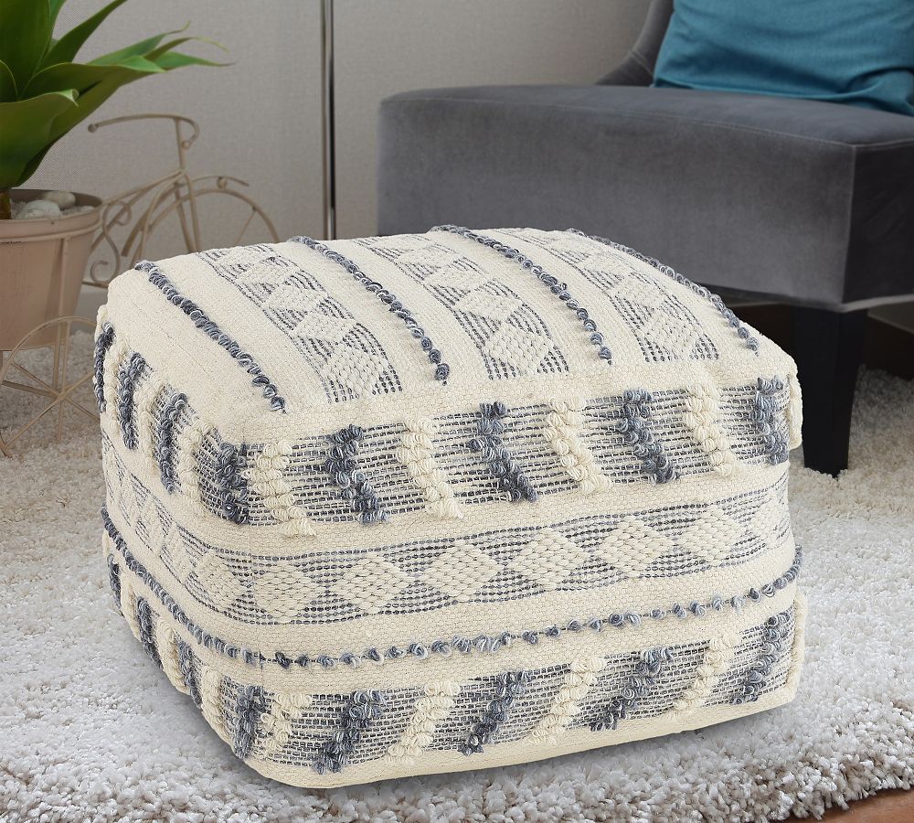 Open Box: Diamond Wool Tufted Square Pouf
