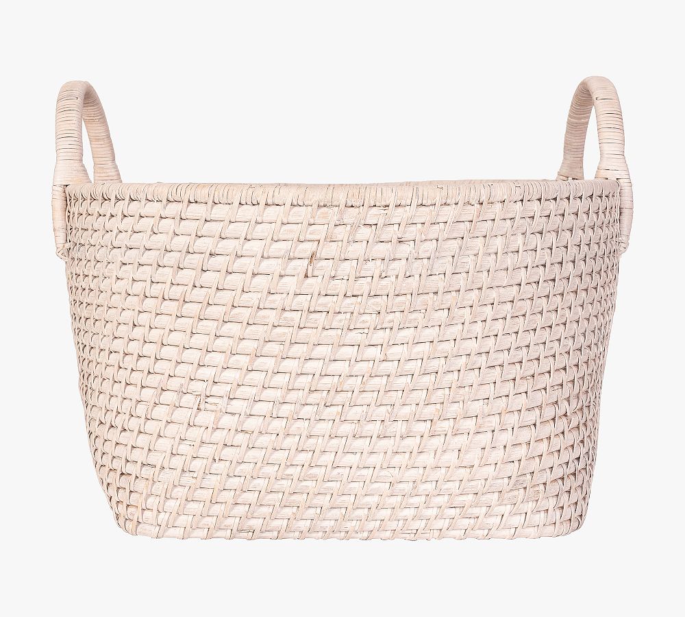Tava Handwoven Rattan Round Basket With Hoop Handles