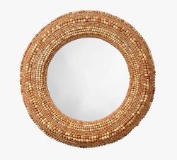 Jaya Hand Carved Wood Beaded Mirror - Natural
