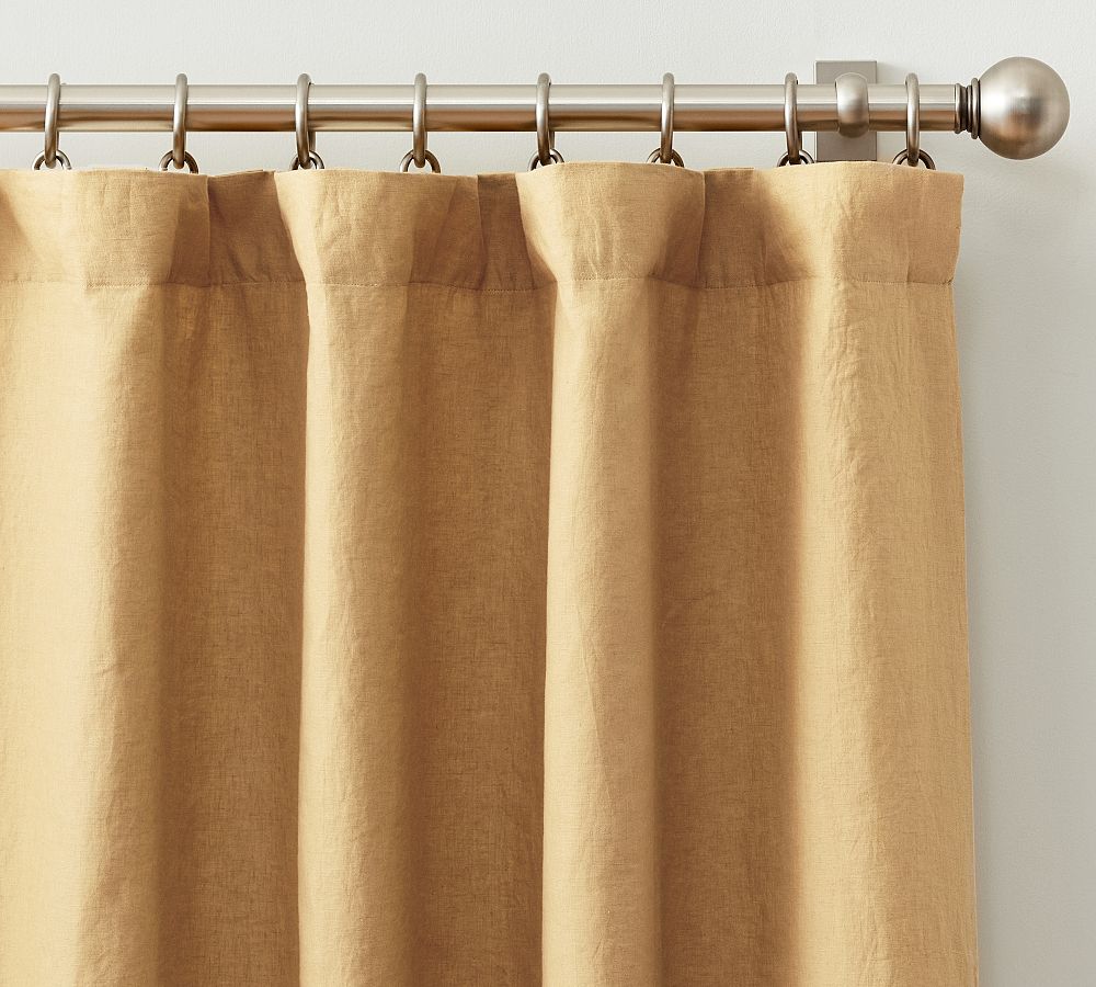 Open Box: Belgian Flax Linen Blackout Curtain, 100" W x 108" L, Individual-Gold Harvest