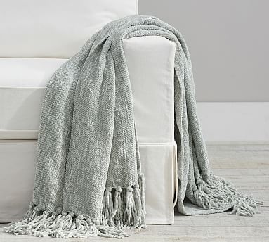 Chenille Hand-Knotted Fringe Throw, Gray, 50&quot; x 60&quot;