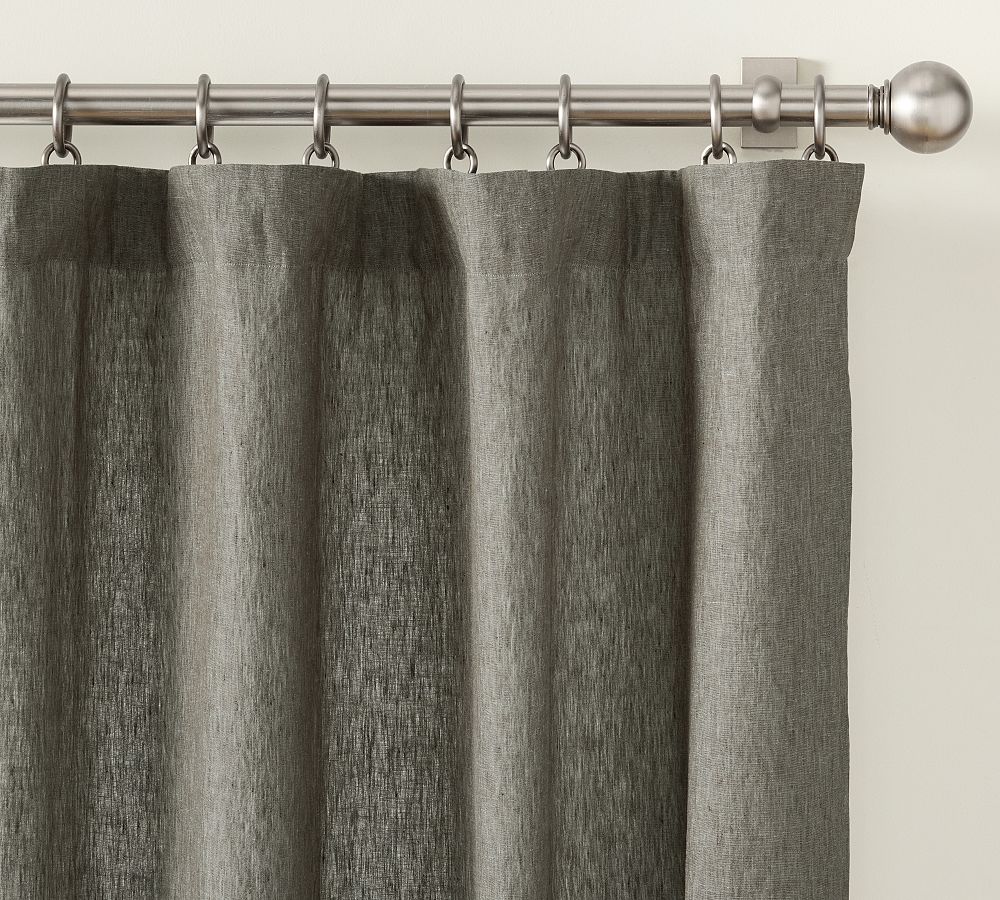 Open Box: Belgian Flax Linen Curtain, 100"W x 108"L - Dark Forest