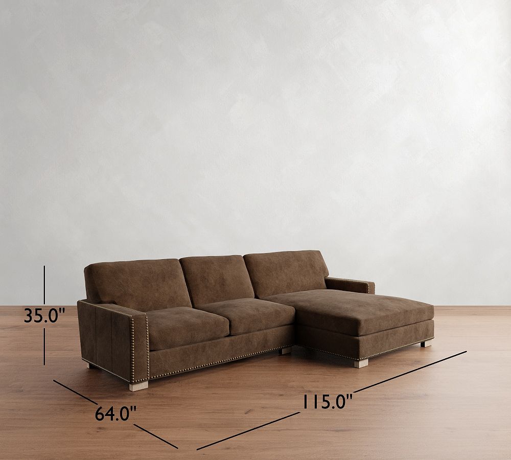Turner Square Arm Leather Chaise Sectional 105"-129"