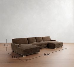 Turner Square Arm Leather Double Chaise Sectional (136&quot;&ndash;169&quot;)