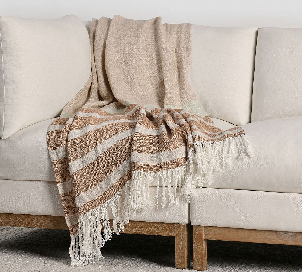 Kinsey Belgian Flax Linen Striped Throw