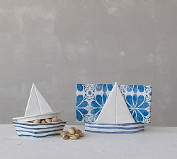 Stoneware Striped Sailboat Napkin Holder