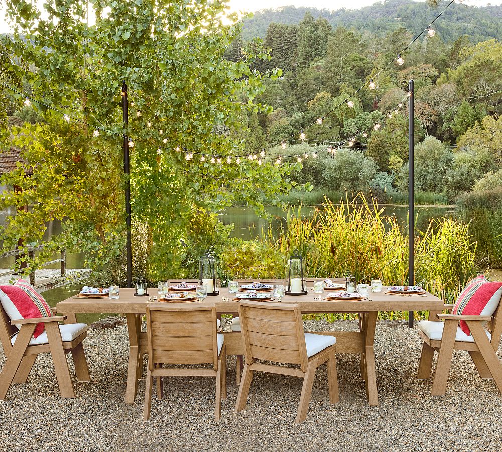 Modern Farmhouse Rectangular Extendable Dining Table + Chair Outdoor Dining Set