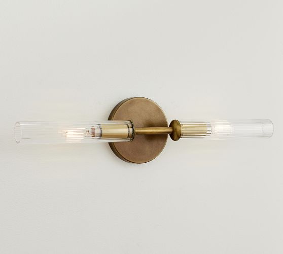 Cooper Ribbed Glass Double Tube Sconce (20")