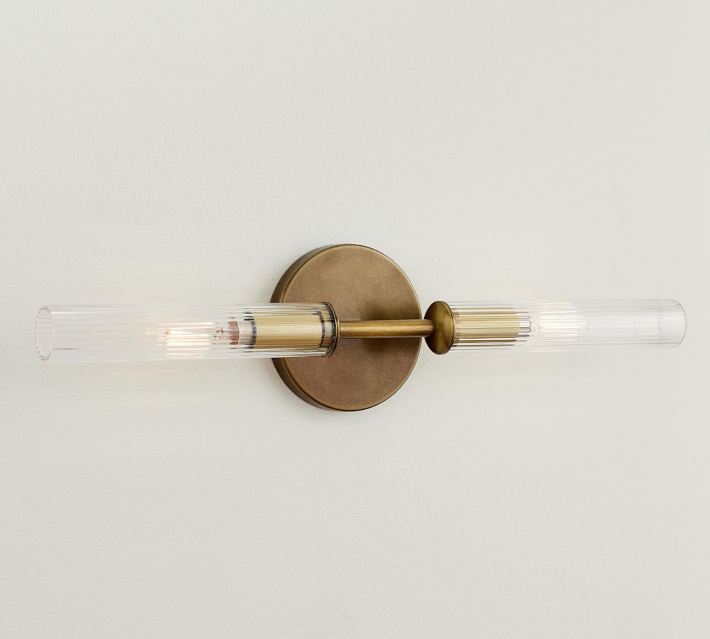 Cooper Ribbed Glass Double Tube Sconce (20&quot;)