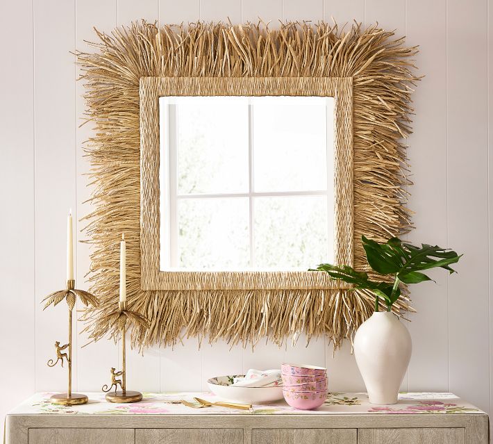 Cynthia Rowley Raffia Fringe Square Wall Mirror