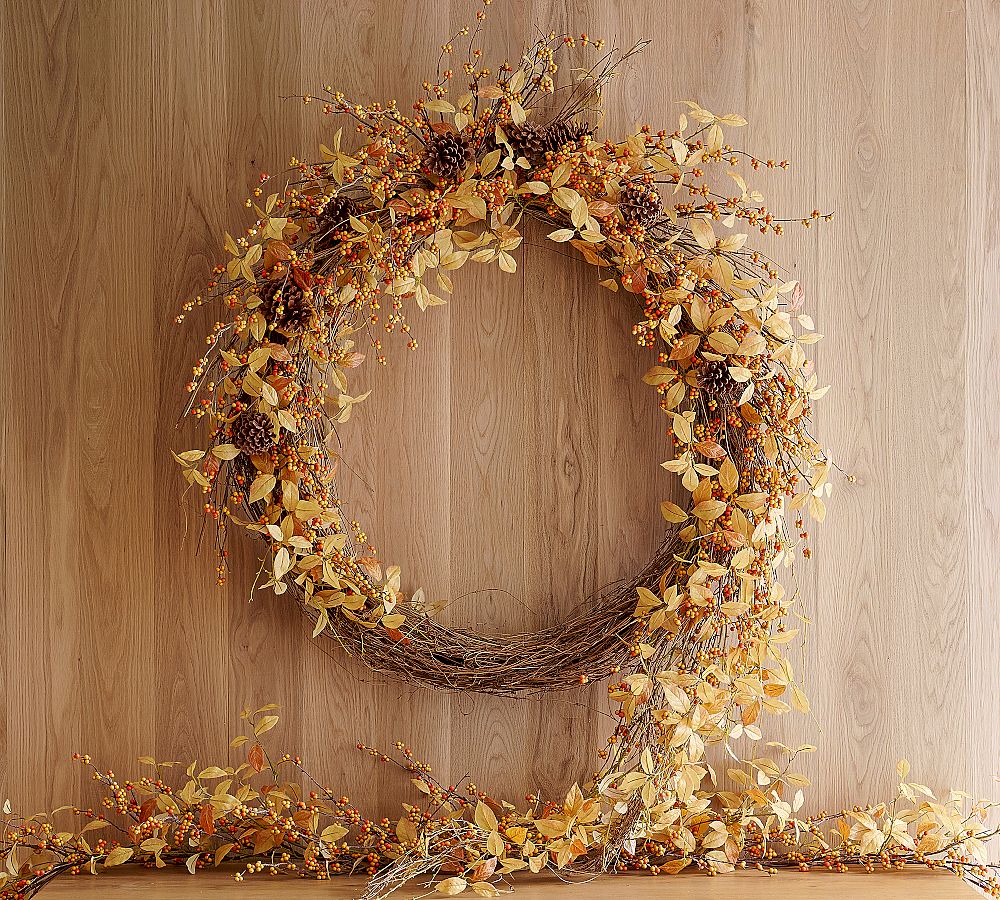 Faux Golden Leaf and Berry Wreath &amp; Garland