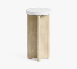 Cayman Concrete &amp; Eucalyptus Round Outdoor Accent Table (11&quot;)