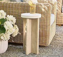 Cayman Concrete &amp; Eucalyptus Round Outdoor Accent Table (11&quot;)