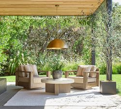 Pomona Concrete &amp; Acacia Round Outdoor Coffee Table (38&quot;)