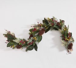 Lit Faux Pine and Berry Garland