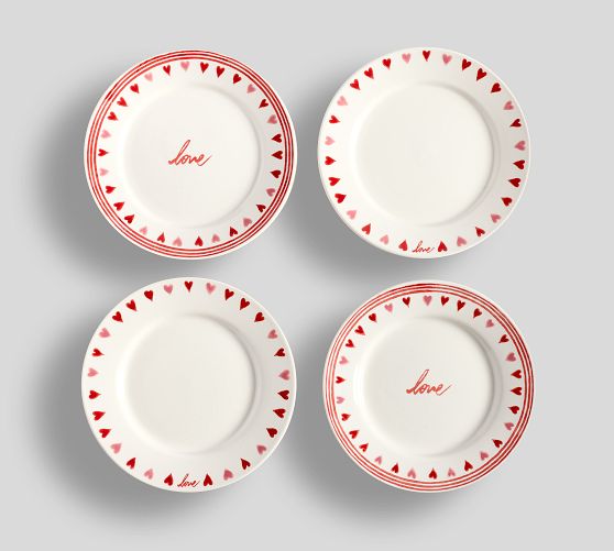 Painted Hearts Stoneware Appetizer Plates - Mixed Set of 4