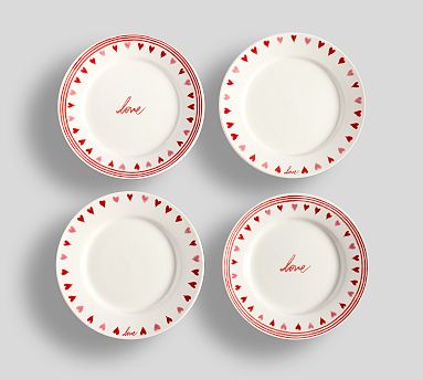 Painted Hearts Stoneware Appetizer Plates - Mixed Set of 4