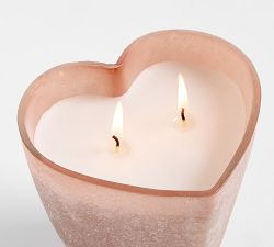 Frosted Glass Heart Candle - Rose Peony