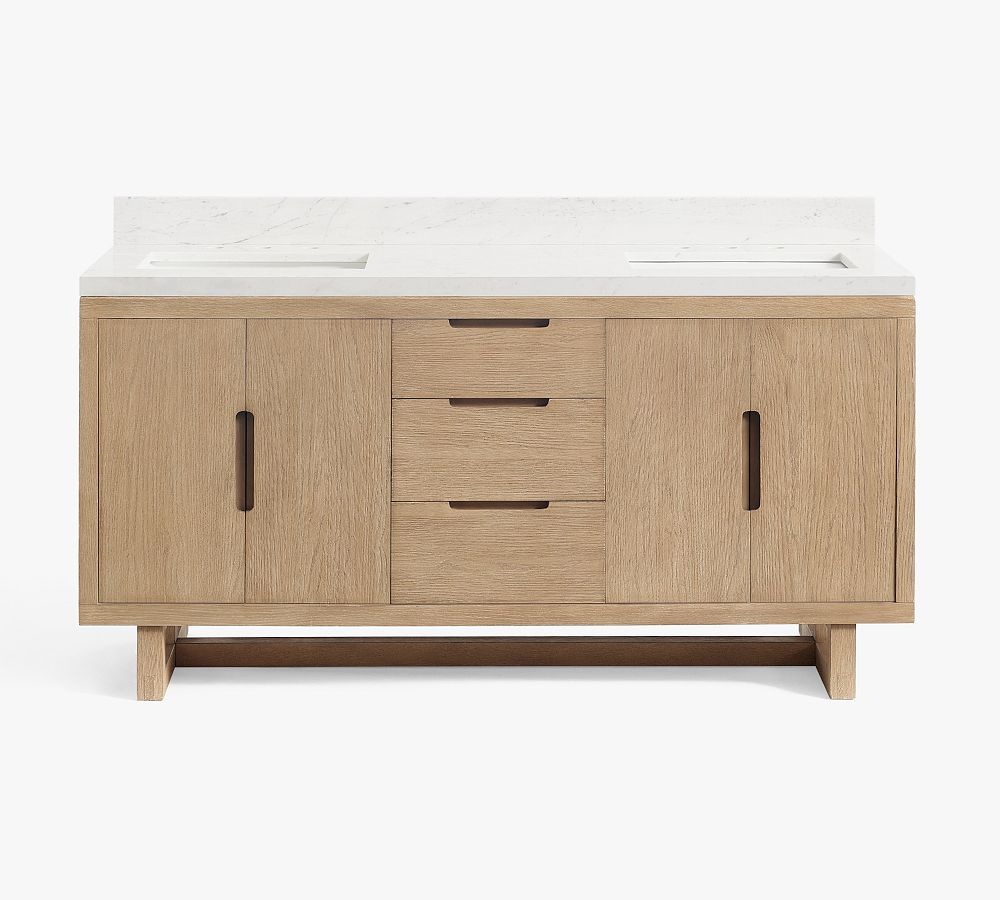 Open Box: Portola 65" Double Sink Vanity, 65" w x 22" d x 33.5" h- Seadrift, BASE ONLY