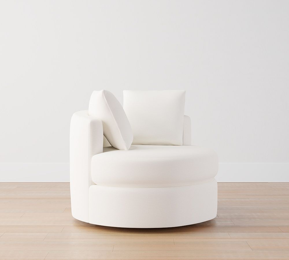 Open Box: Balboa Upholstered Swivel Armchair, High Performance Contract Grade, Performance Chateau Basketweave Ivory
