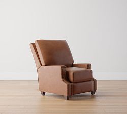 Open Box: James Square Arm Leather Manual Recliner, Tall 41.5" - Down Blend Wrapped Cushions - Signature - Maple