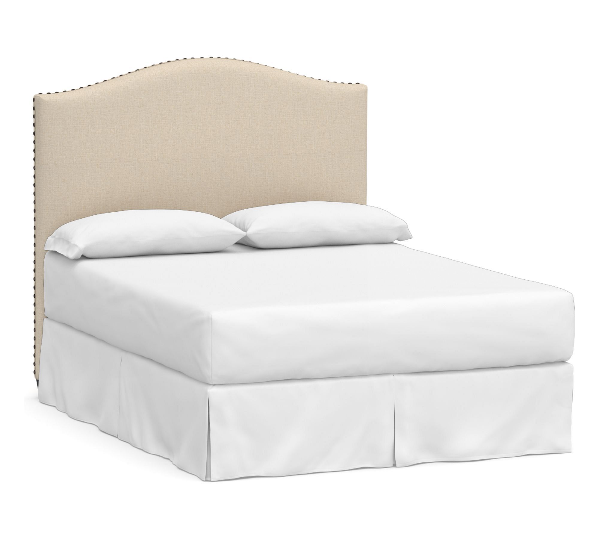 Raleigh Curved Upholstered Tall Headboard 58&quot;h, with Bronze Nailheads, Queen, Performance Everydaylinen&#8482; Oatmeal