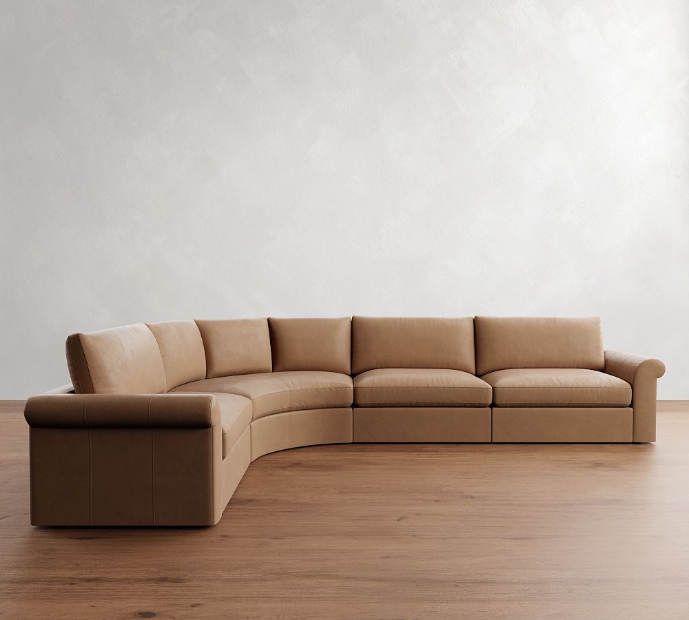 Westwood Roll Arm Leather 4-Piece Curved Wedge Sectional (151&quot;)