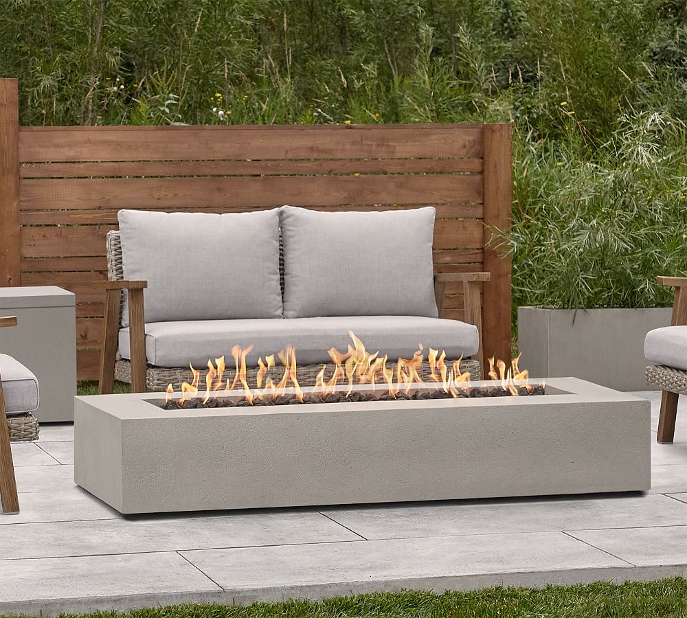 Abril Concrete Low Long Rectangular Propane Fire Pit Table (72&quot;)