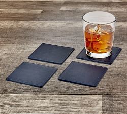 French Handcrafted Leather Square Coasters - Set of 4
