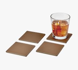 French Handcrafted Leather Square Coasters - Set of 4